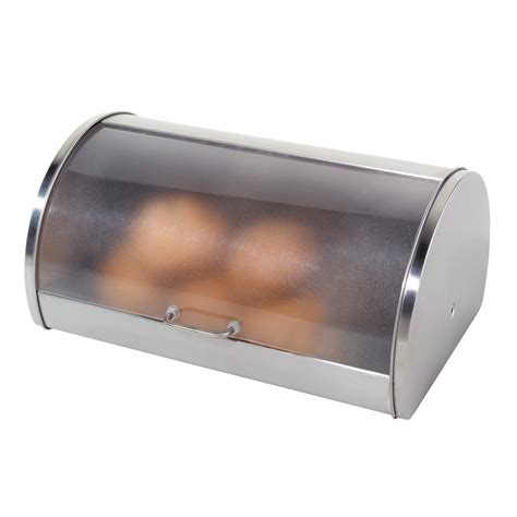 oggi stainless steel roll top bread box with frosted lid|stainless steel bread box amazon.